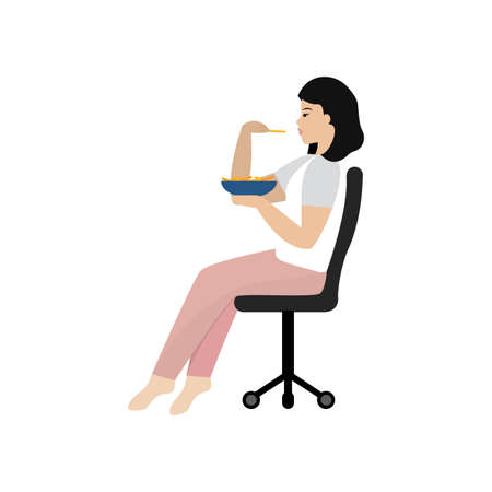 Isolated woman eating over a office chair - Vectorのイラスト素材