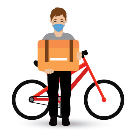 Delivery man in a bicycle. Secure delivery - Vector illustraitonのイラスト素材
