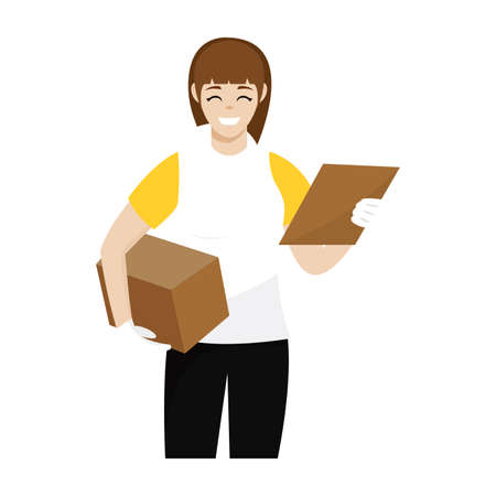 Delivery woman with a package. Secure delivery - Vectorのイラスト素材