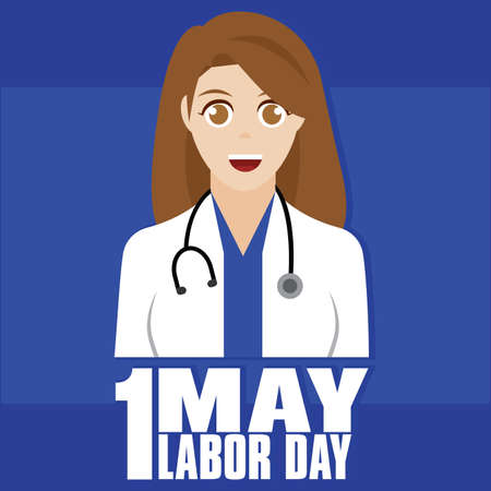 Labor day poster. Woman doctor cartoon - Vector illustrationのイラスト素材