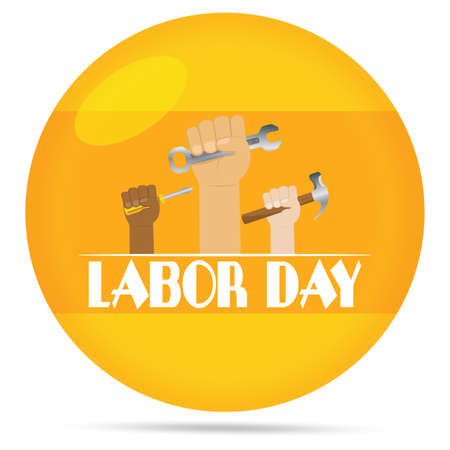 Labor day poster. Hands with a construction tools - Vector illustrationのイラスト素材