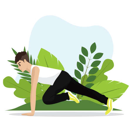 Man exercising outdoors. Healthy lifestyle - Vector illustrationのイラスト素材
