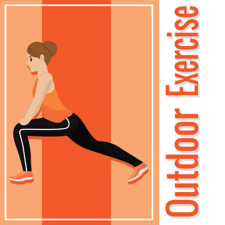 Outdoor exercise poster. Woman exercising outdoors. Healthy lifestyle - Vector illustrationのイラスト素材