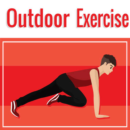 Outdoor exercise poster. Man exercising outdoors. Healthy lifestyle - Vector illustrationのイラスト素材