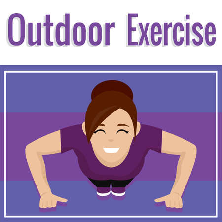 Outdoor exercise poster. Woman exercising outdoors. Healthy lifestyle - Vector illustrationのイラスト素材