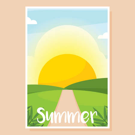 Summer landscapes with sunset. Natural landscape poster - Vectorのイラスト素材