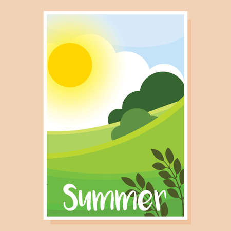 Summer landscapes with sunset. Natural landscape poster - Vectorのイラスト素材