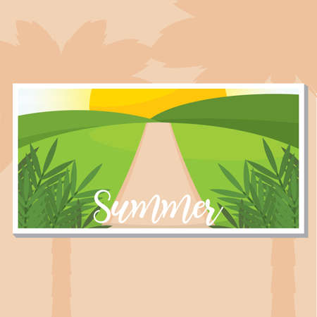 Summer landscapes with sunset. Natural landscape poster - Vectorのイラスト素材