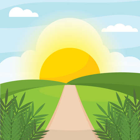 Summer landscapes with sunset. Natural landscape background - Vectorのイラスト素材