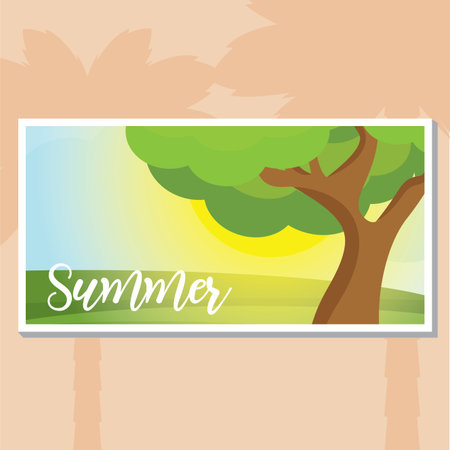 Summer landscapes with sunset. Natural landscape poster - Vector
