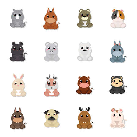 Set of cute animals. Wild, farm and domestic animals - Vectorのイラスト素材