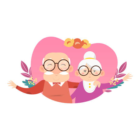 Isolated old couple. Grandparents in a heart - Vector illustrationのイラスト素材