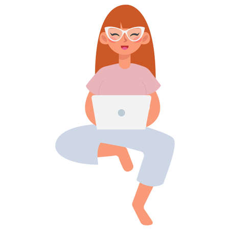 Woman with a laptop. Home office - Vectorのイラスト素材