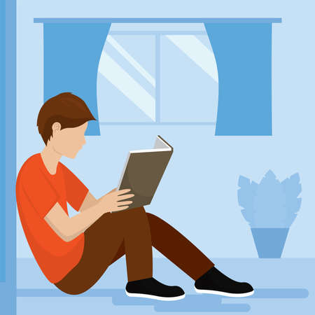 Young man reading a book. Self learning - Vectorのイラスト素材