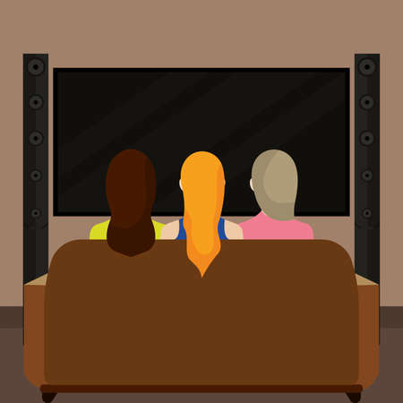 Family watching television. Home entertainment - Vector illustrationのイラスト素材