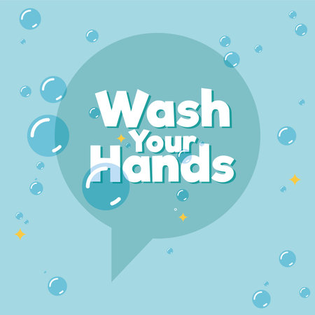 Hand washing poster. Wash your hands text - Vector