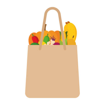 Grocery bag icon. Fruits and vegetables - Vectorのイラスト素材