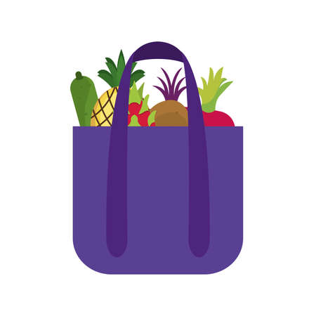 Grocery bag icon. Fruits and vegetables - Vectorのイラスト素材
