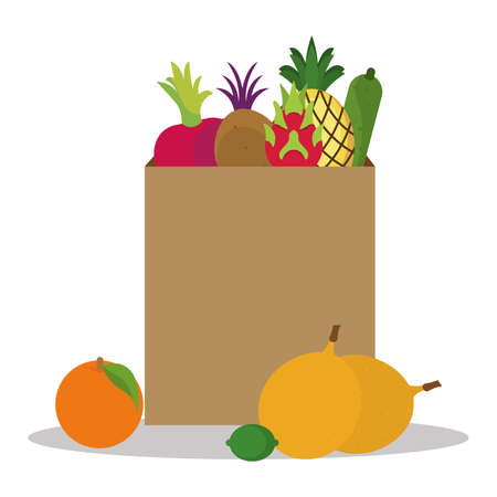 Grocery bag icon. Fruits and vegetables - Vectorのイラスト素材