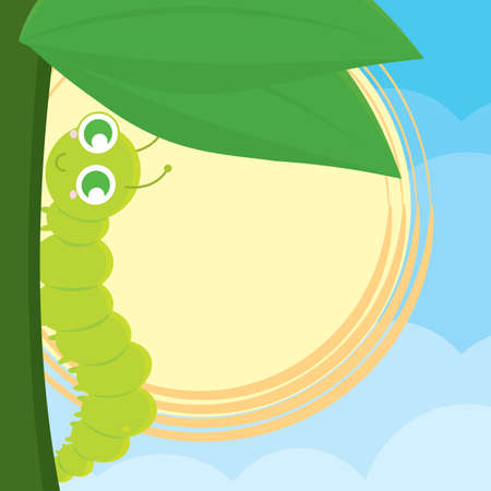 Cute worm cartoon over a leaf - Vectorのイラスト素材