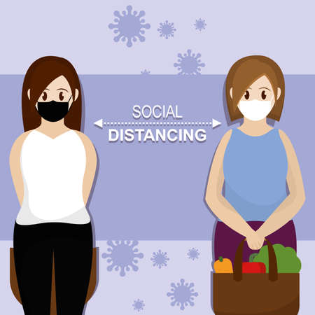 Social distancing poster. Covid-19 protection and prevention - Vectorのイラスト素材