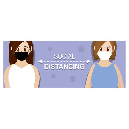 Social distancing poster. Covid-19 protection and prevention - Vectorのイラスト素材