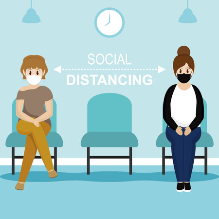 Social distancing poster. Covid-19 protection and prevention - Vector