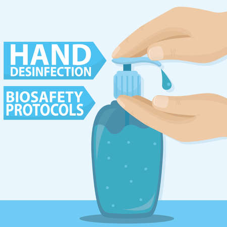 Hand desinfection. Coronavirus prevention. Biosafety protocols poster.のイラスト素材