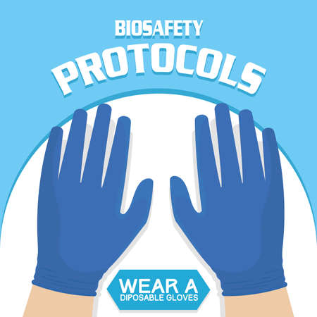 Disposables gloves. Coronavirus prevention. Biosafety protocols posterのイラスト素材