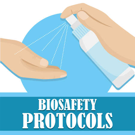 Hand disinfection. Coronavirus prevention. Biosafety protocols poster - Vectorのイラスト素材