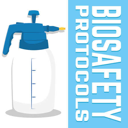 Disinfectant sprinkler. Coronavirus prevention. Biosafety protocols posterのイラスト素材