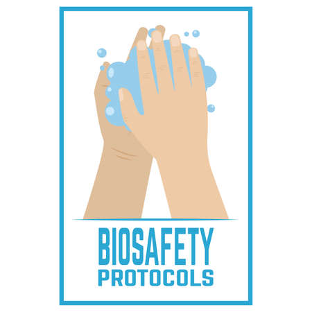Hand washing. Coronavirus prevention. Biosafety protocols poster - Vectorのイラスト素材
