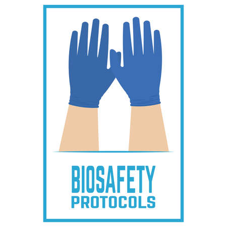 Disposables gloves. Coronavirus prevention. Biosafety protocols poster - Vectorのイラスト素材