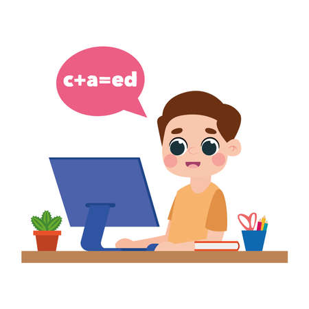 Boy studying in home. Home education - Vectorのイラスト素材