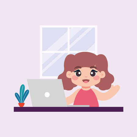 Girl studying in home. Home education - Vectorのイラスト素材