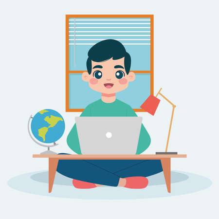 Boy studying in home. Home education - Vectorのイラスト素材