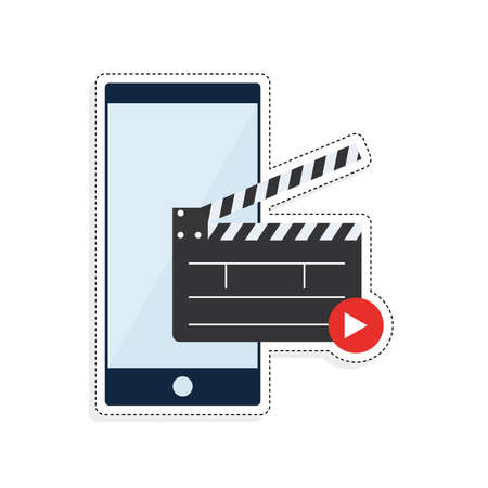 Isolated smartphone with a clapboard and play button - Vector illustrationのイラスト素材