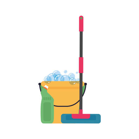 Bucket with spray bottle and mop. Cleaning tools - Vectorのイラスト素材