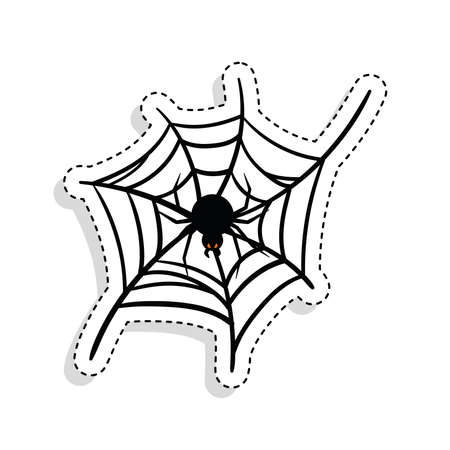 Sticker of a spider over a spiderweb. Halloween season icon - Vectorのイラスト素材