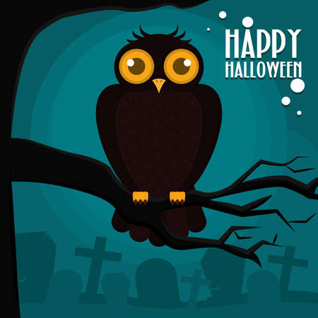 Owl halloween poster october decoration icon- Vectorのイラスト素材