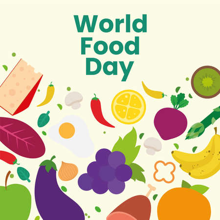 World food day poster. Fruits and vegetables - Vectorのイラスト素材