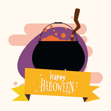 Happy halloween card with a witch pot - Vectorのイラスト素材