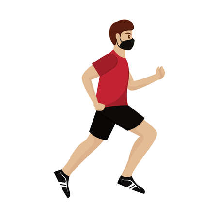 Isolated man run with mask coronavirus protection- Vectorのイラスト素材