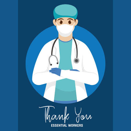 Doctor medical banner thank you essentials workers - Vectorのイラスト素材