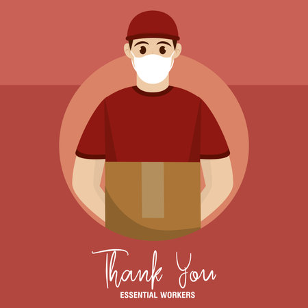 Farmer banner red medical thank you essentials workers- Vectorのイラスト素材