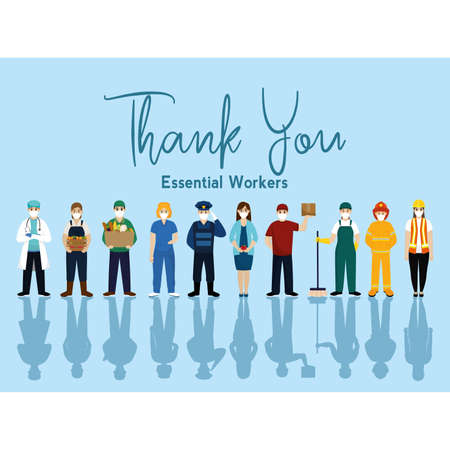 Team essential workers thank you banner blue- Vectorのイラスト素材