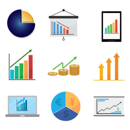 Isolated set group of report financial icons in white background - Vectorのイラスト素材