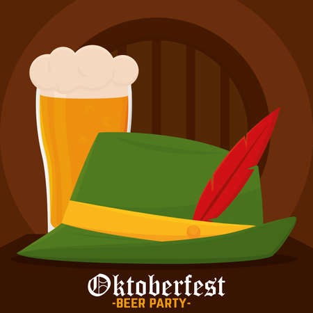 German hat oktoberfest full color poster icon- Vectorのイラスト素材