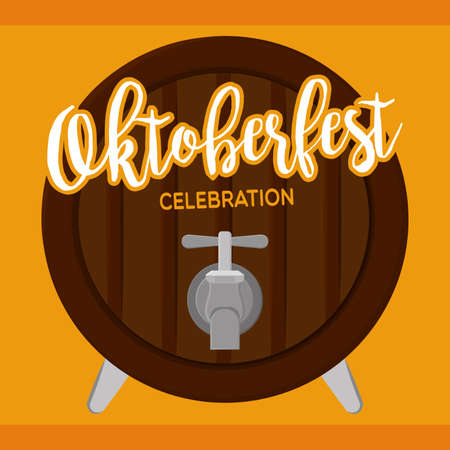 Barrel celebration yellow background oktoberfest full color poster icon- Vectorのイラスト素材