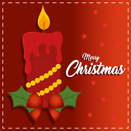Merry christmas card. Candle and holly - Vectorのイラスト素材